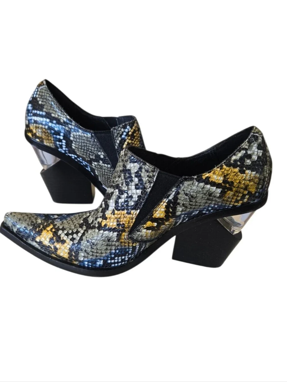 🔥🐍 Jeffrey Campbell Snake Print Western Ankle Booties Heels 🐍🔥Size 8.5 |